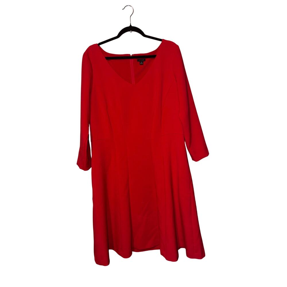 Ann Taylor Red V Neck Dress Side Pockets Women’s 16T Preppy Professional - Picture 4 of 9